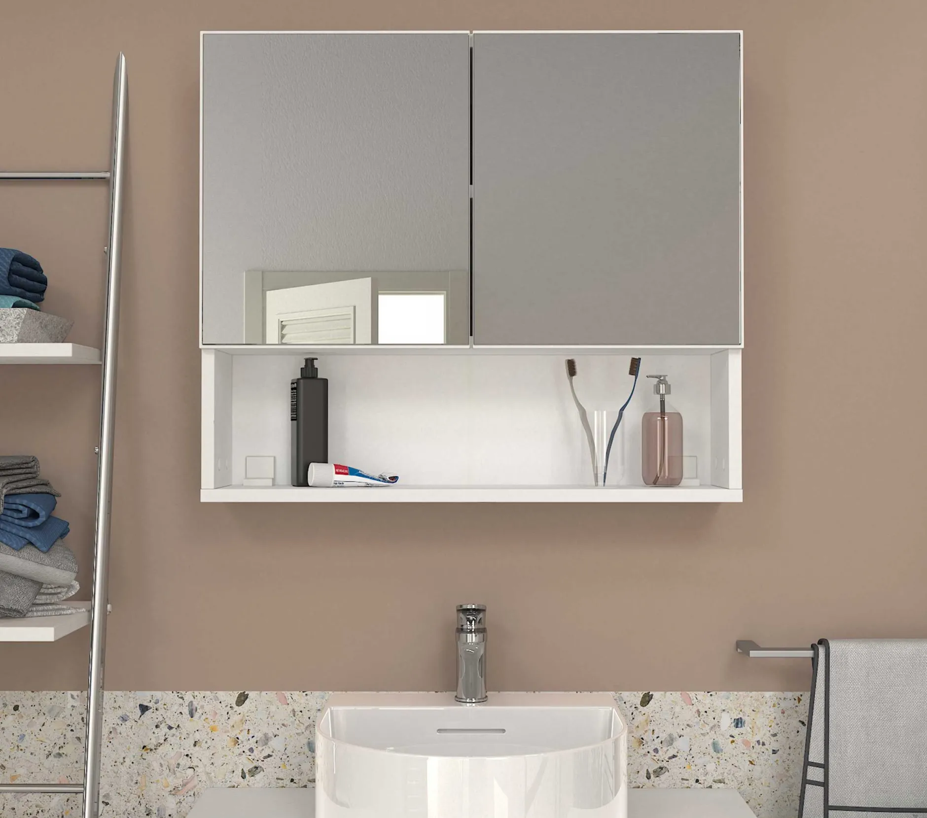 Spiegelschrank Aureliano - 75x17x65cm - 2 Türen - weiß