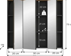 Spiegelschrank Canu Xonox - basaltgrau mit Holz-Detail - 80x73x21 cm