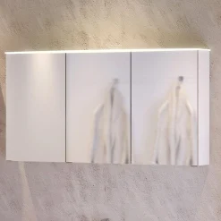 Spiegelschrank Florent gebogen 100cm mit 3 Türen und LED-Lichtleiste - weiß