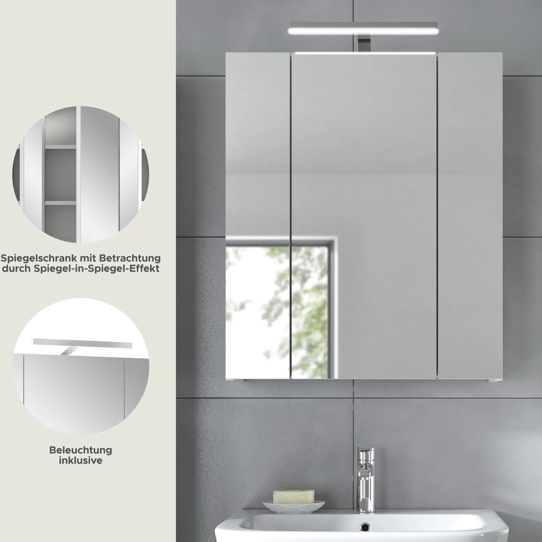 Spiegelschrank Ice Xonox mit LED-Beleuchtung - 60x55x46 cm - Weiß hochglänzend