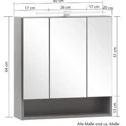 Spiegelschrank Karan 60cm 3 Türen mit Beleuchtung - anthrazit