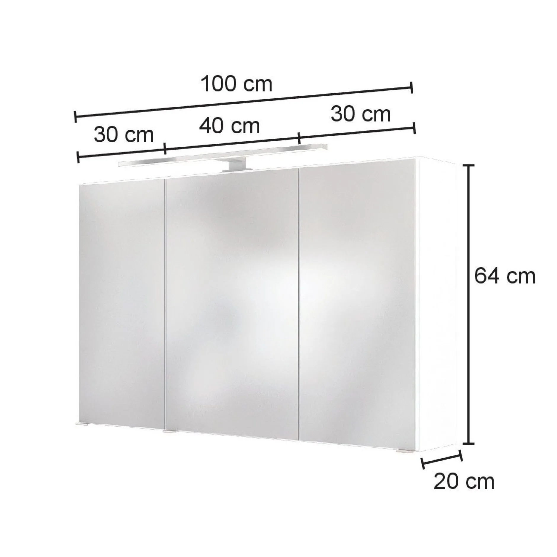 Spiegelschrank Luna 100cm mit 3 Türen und LED-Beleuchtung - Eiche