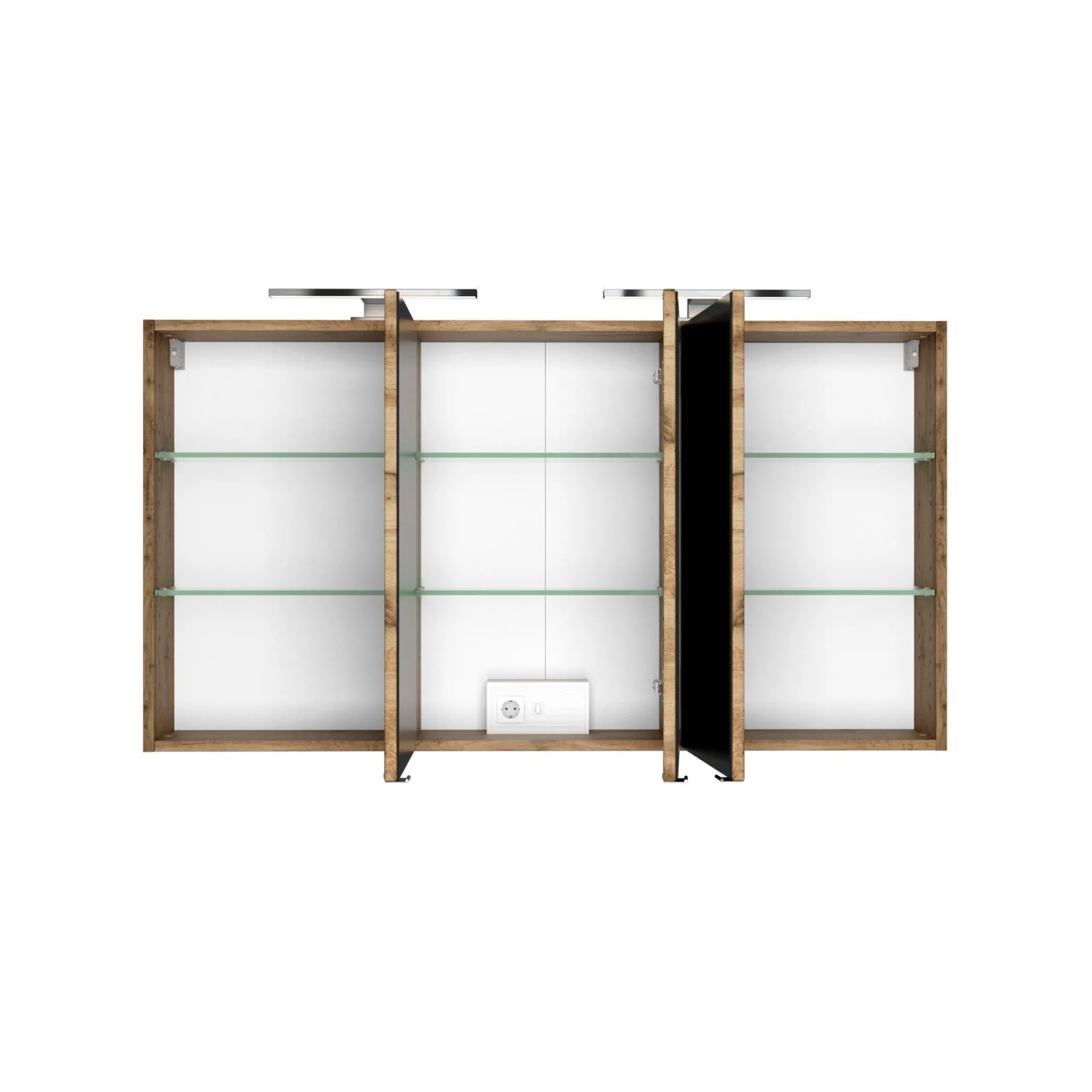 Spiegelschrank Luna 120cm mit 3 Türen und LED-Licht - Eiche