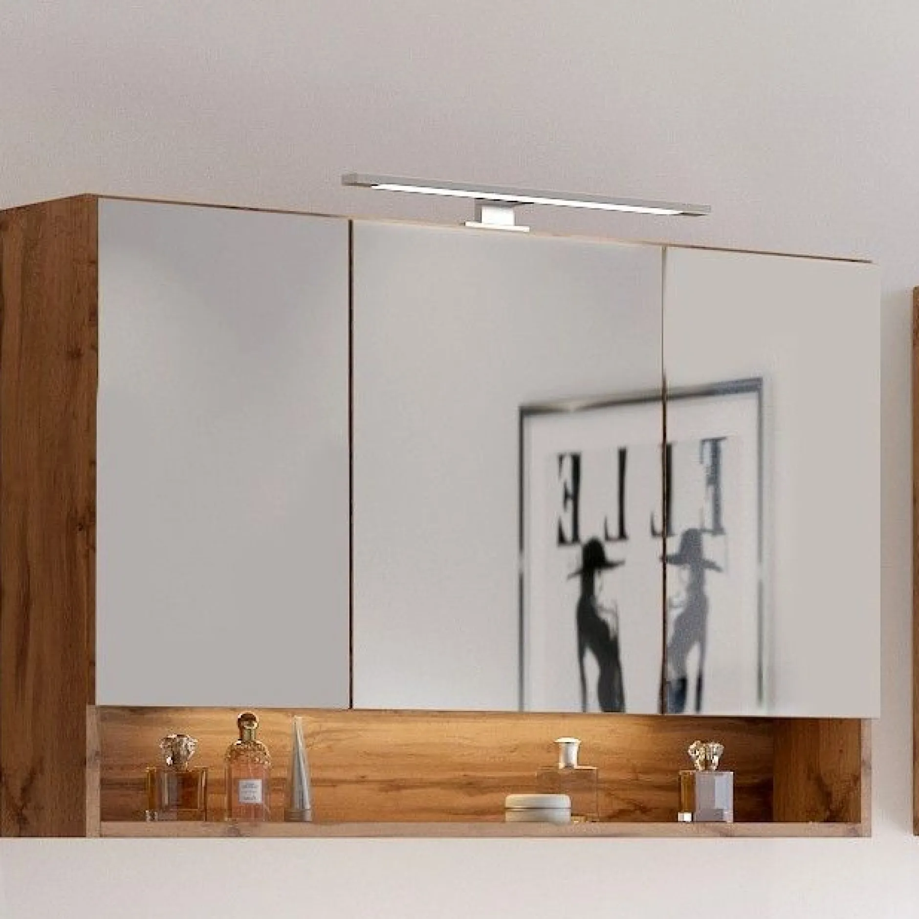 Spiegelschrank Sefa 100cm 3 Türen - Eiche wotan