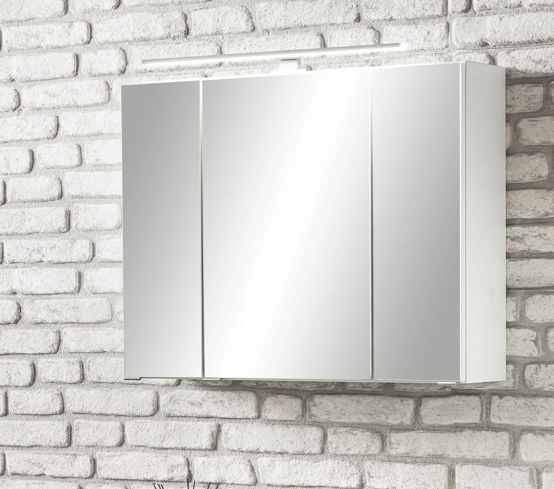 Spiegelschrank Stivan 80cm 3 Türen und LED-Beleuchtung - weiß