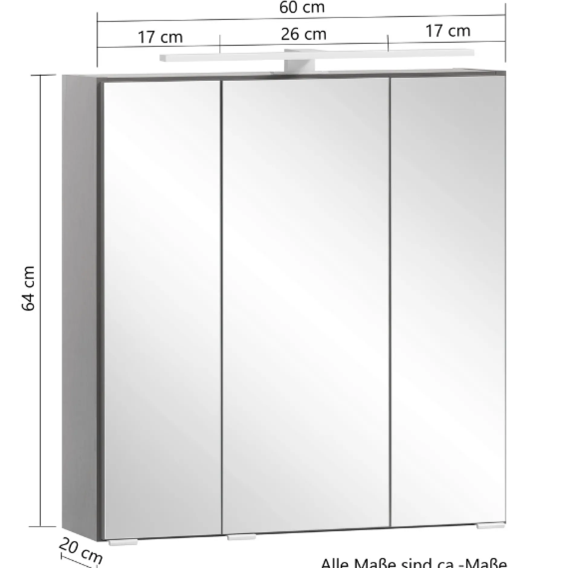 Spiegelschrank Vikas 60cm 3 Türen mit Beleuchtung - Eiche
