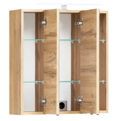 Spiegelschrank Vikas 60cm 3 Türen mit Beleuchtung - Eiche