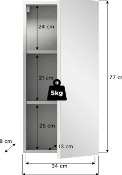 Spiegelschrank Vira Xonox - Weiß Melamin - 38x77x18 cm