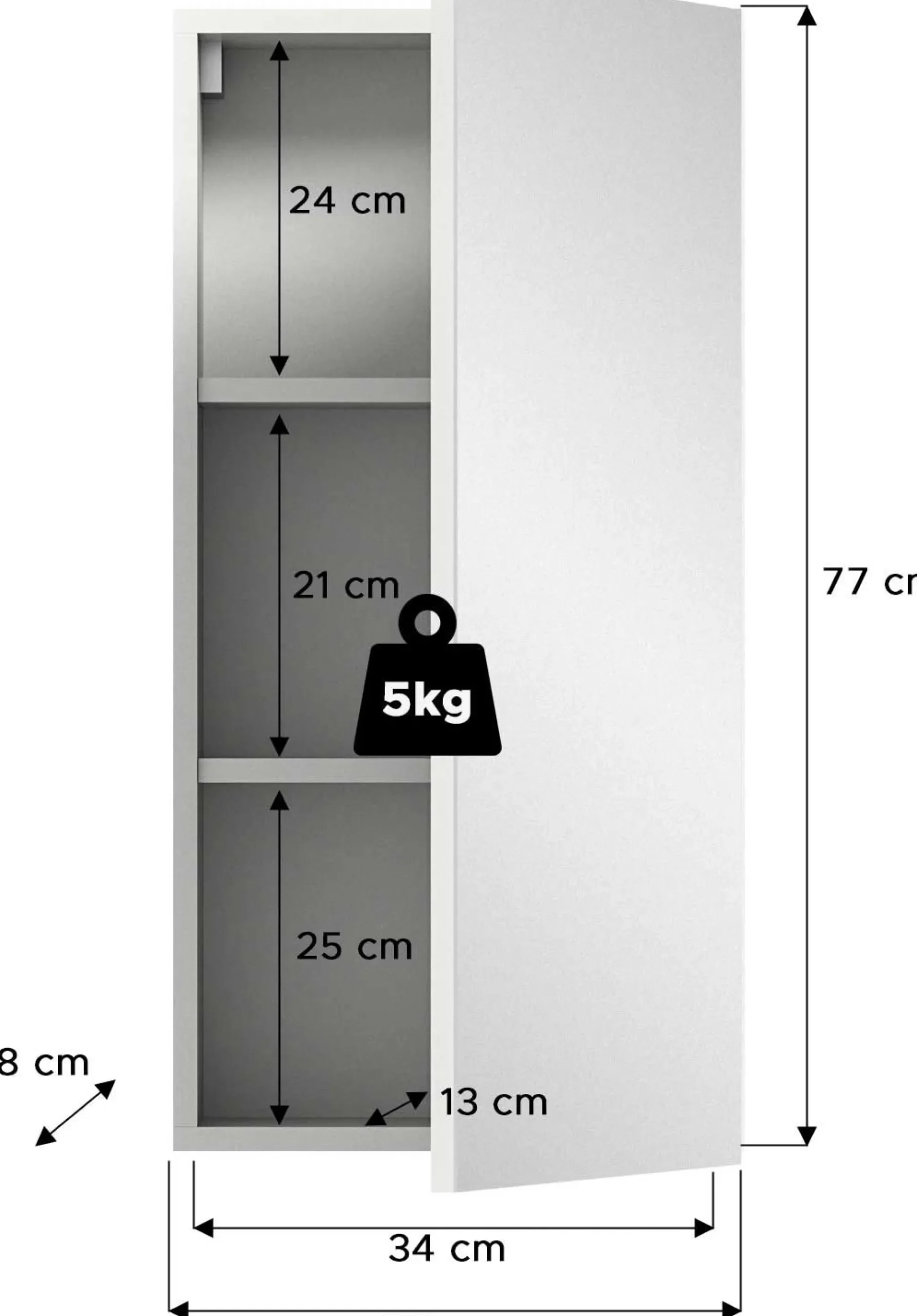 Spiegelschrank Vira Xonox - Weiß Melamin - 38x77x18 cm
