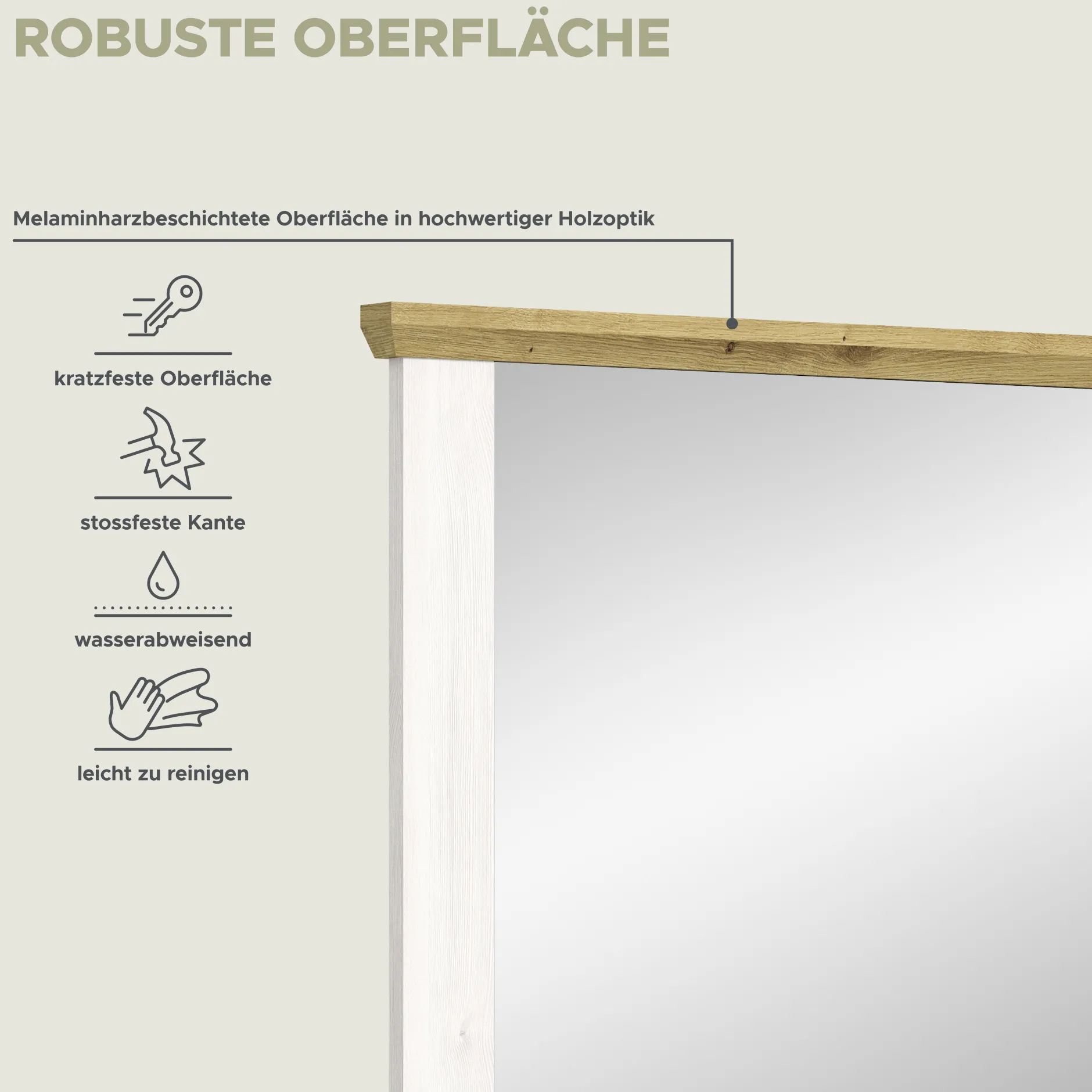 Spiegel Verona Xonox in Sibiu Lärche Imitation - 82x70x4 cm - Weiß/Natur