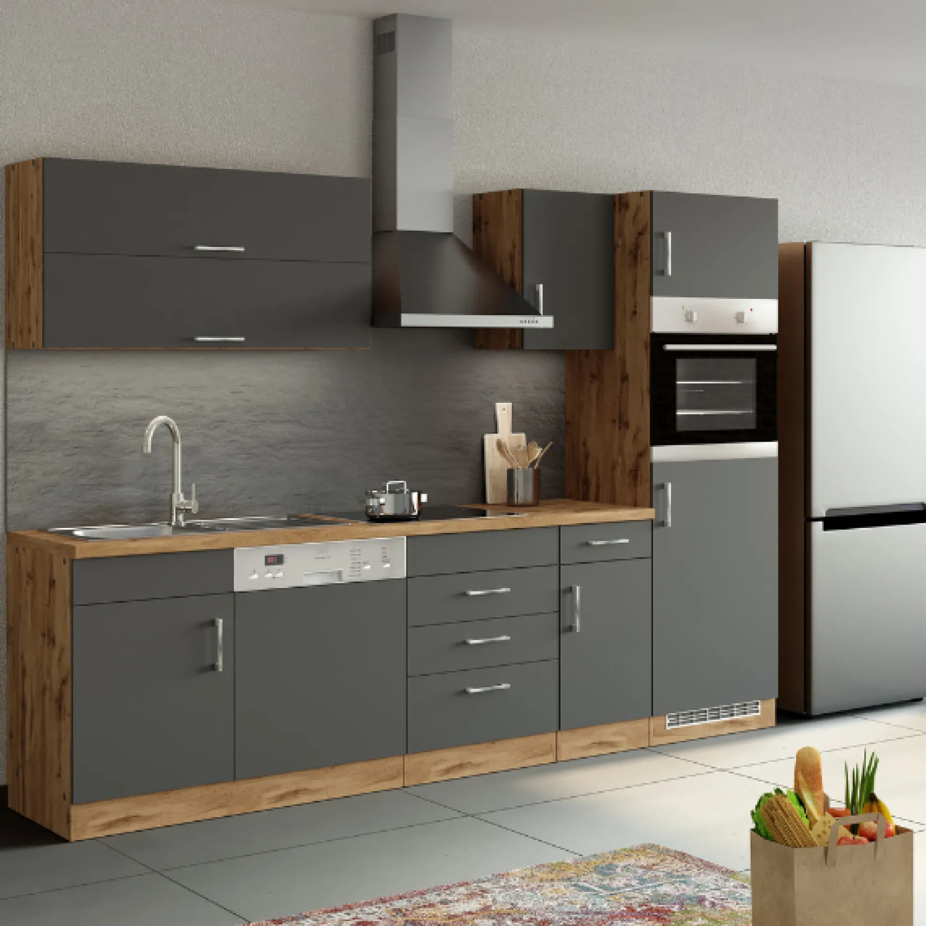 Spülenschrank Sorrella 110cm für Geschirrspüler 1 Tür - Anthrazit/Eiche