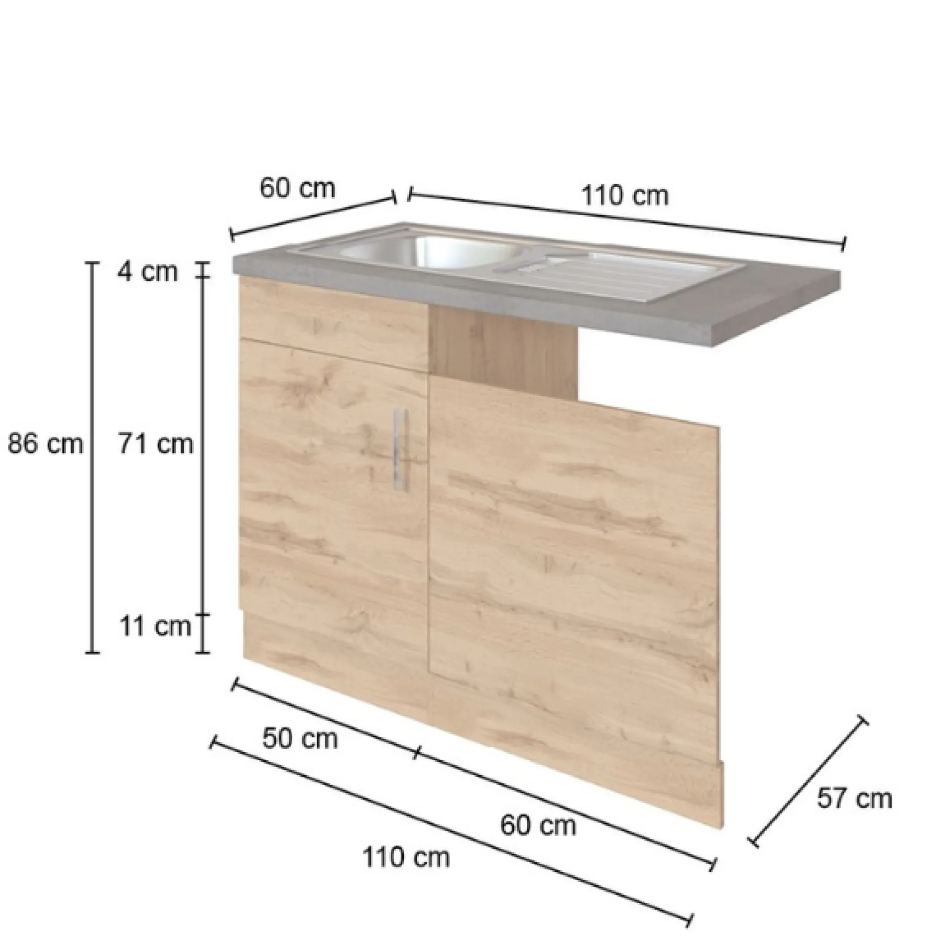 Spülenschrank Sorrella 110cm für Geschirrspüler 1 Tür - Anthrazit/Eiche