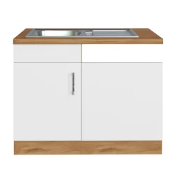 Spülenschrank Sorrella 110cm für Geschirrspüler 1 Tür - weiß/Eiche