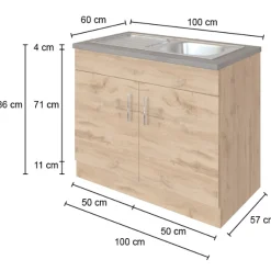 Spülenschrank Sorrella 100cm 2 Türen - Anthrazit/Eiche