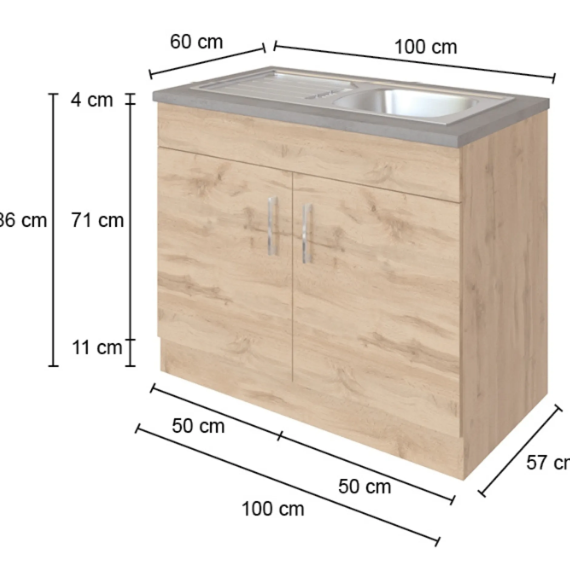 Spülenschrank Sorrella 100cm 2 Türen - Anthrazit/Eiche