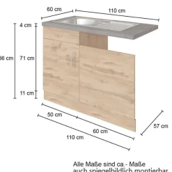 Spüle Sorrella 110cm für Geschirrspüler 1 Tür - Eiche/Graphit