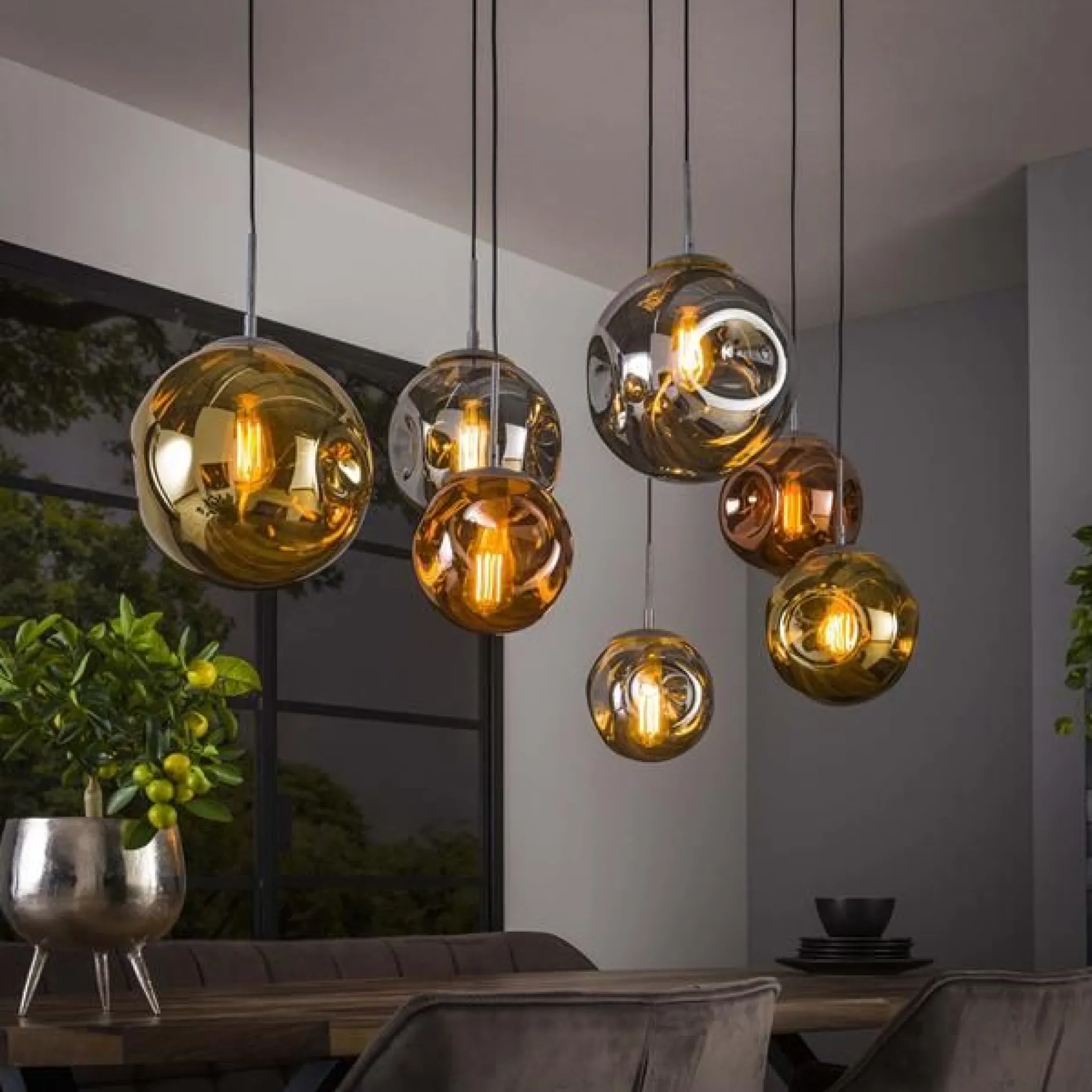 Stallone Hängeleuchte 145 cm-Gold,Kupfer,Chrom Glas