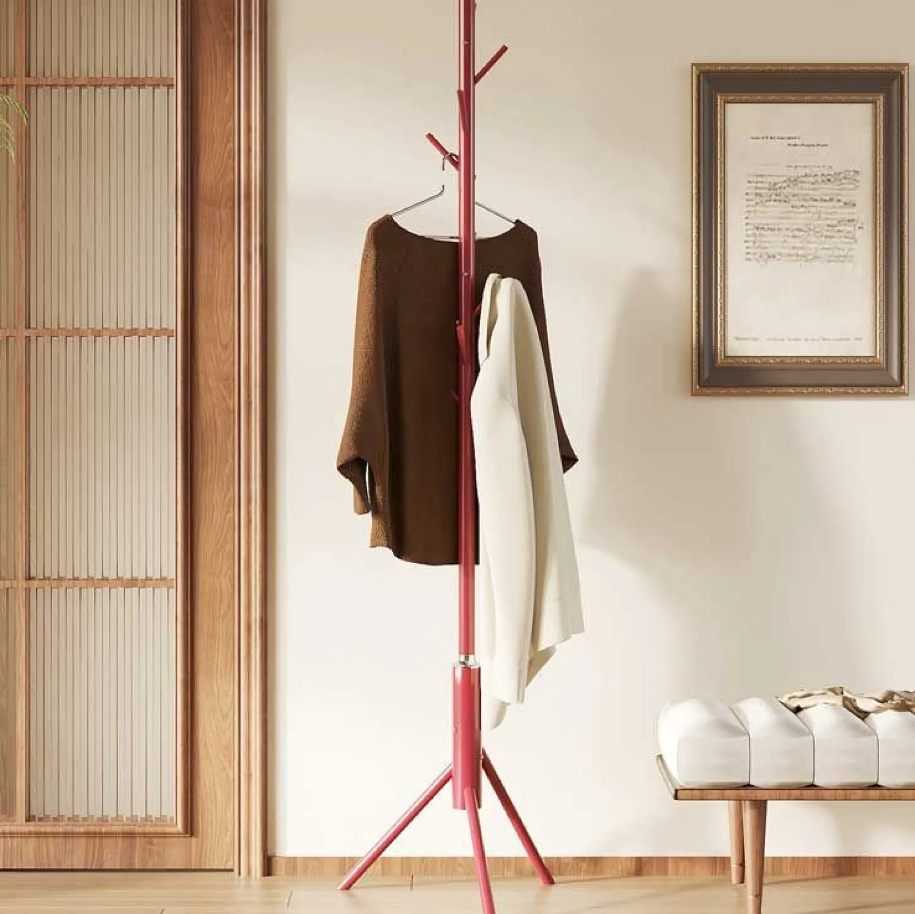 Steh-Garderobe Kassie | Ø48 x 174 cm | Rot / Metall