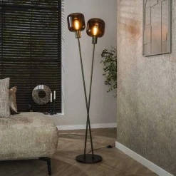 Stehleuchte Bronza - 46x30x167cm - 2 Lampen - Glas - Bronze
