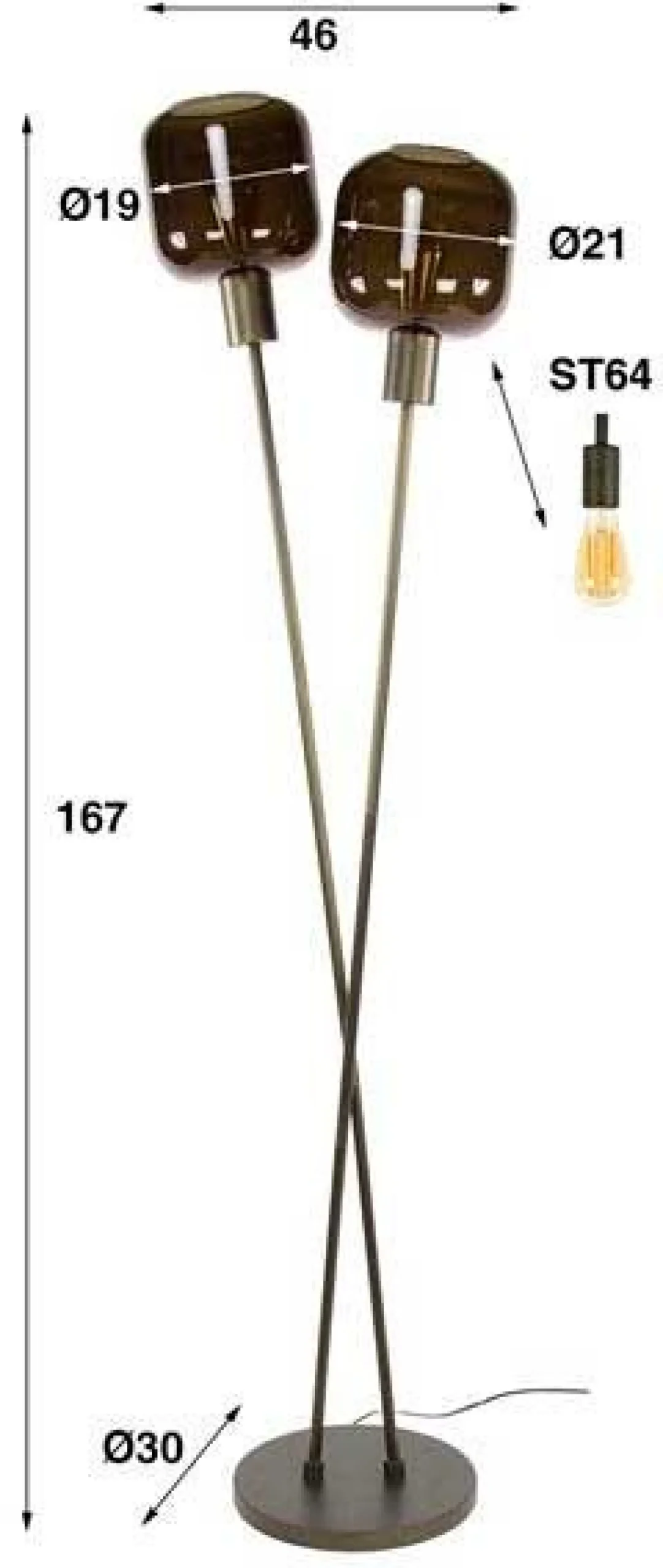 Stehleuchte Bronza - 46x30x167cm - 2 Lampen - Glas - Bronze