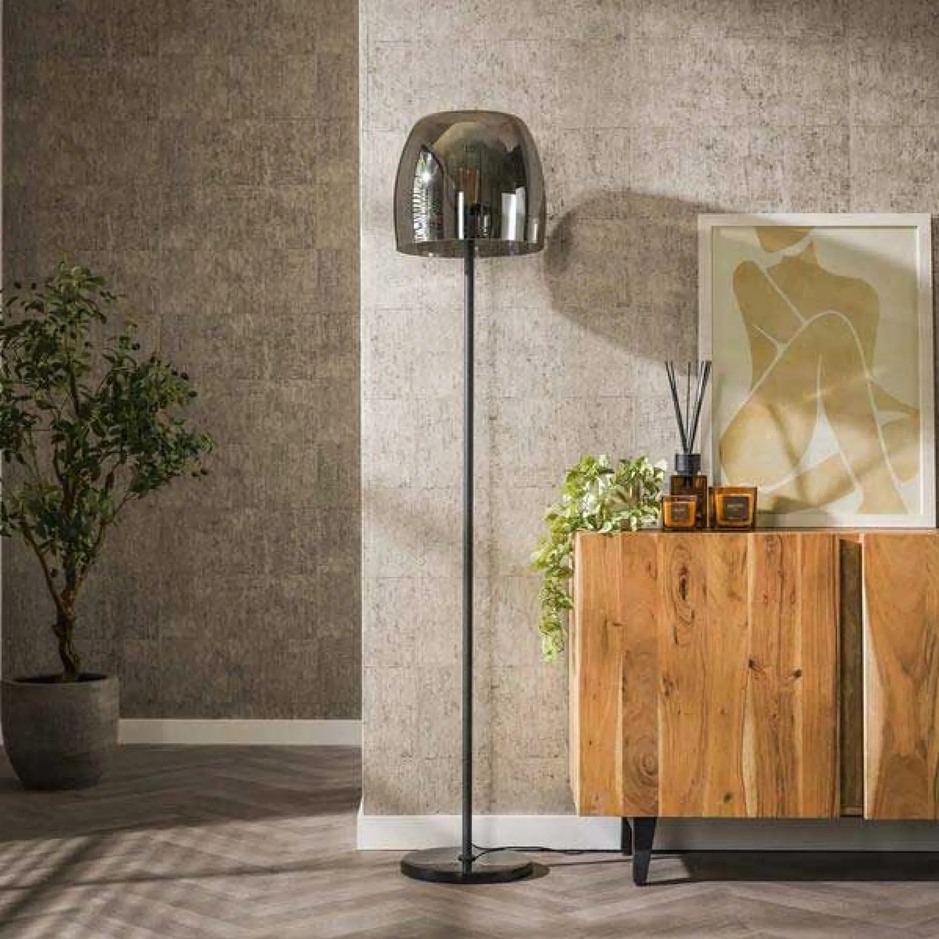 Stehleuchte Drift - Ø35x170cm - graues Fuméglas