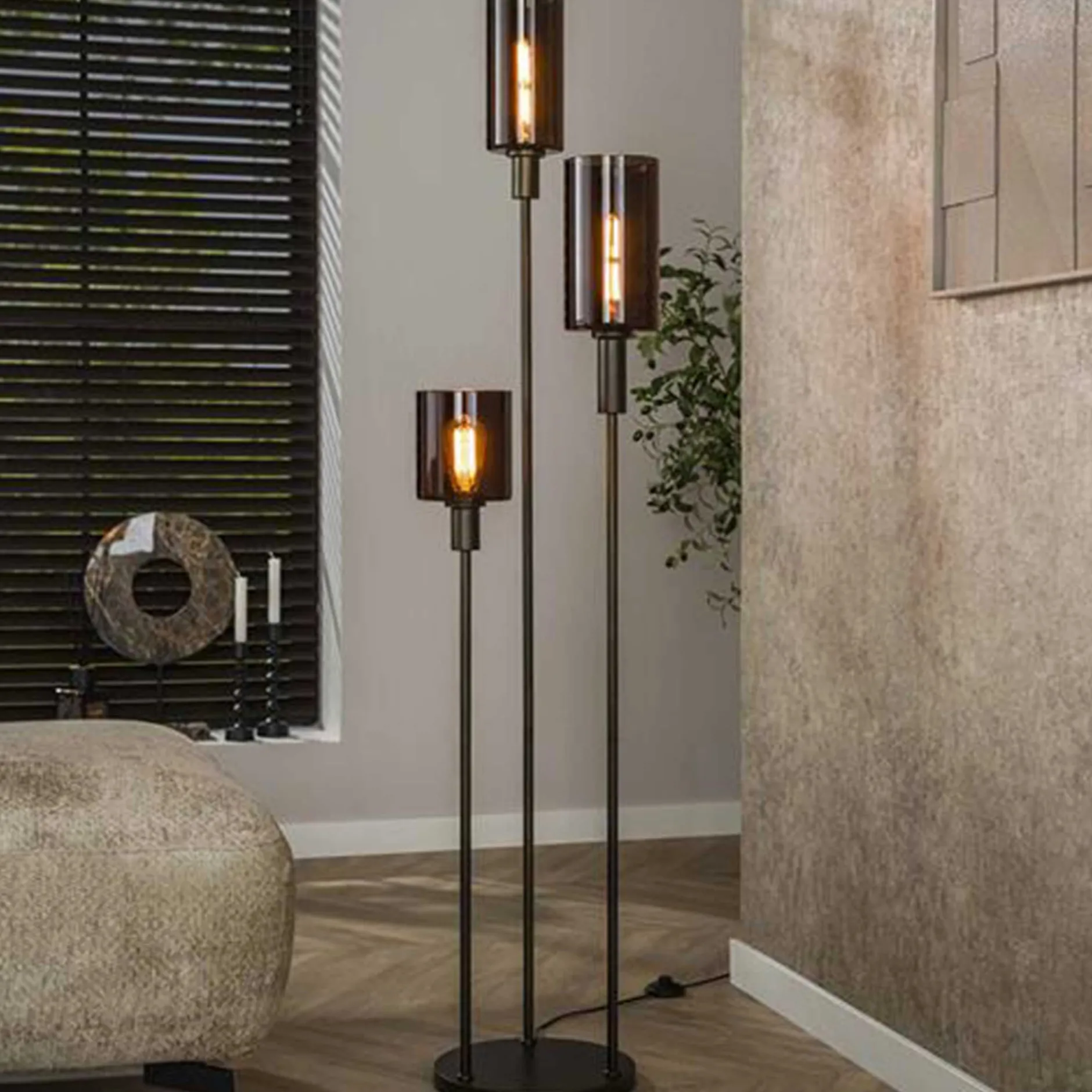 Stehleuchte Sepiora - Ø33x165cm - 3 Lampen - Glas und Metall - braun