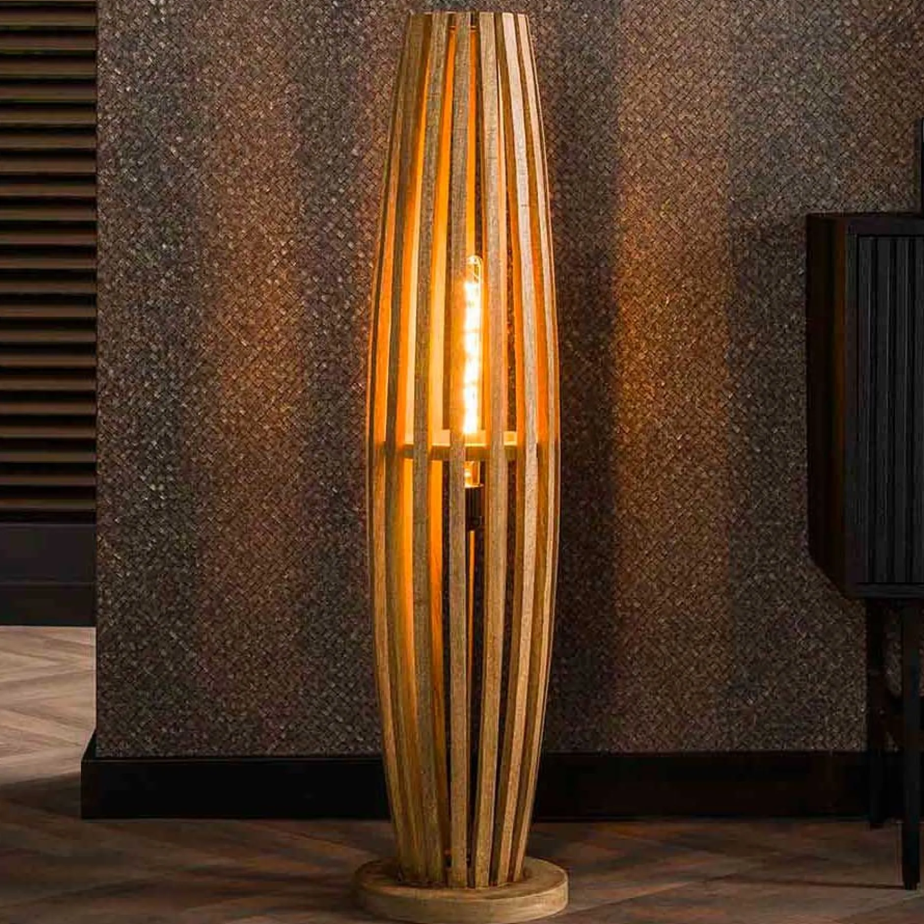 Stehleuchte Vivian - 22x105x22 cm - Mangoholz/Beige