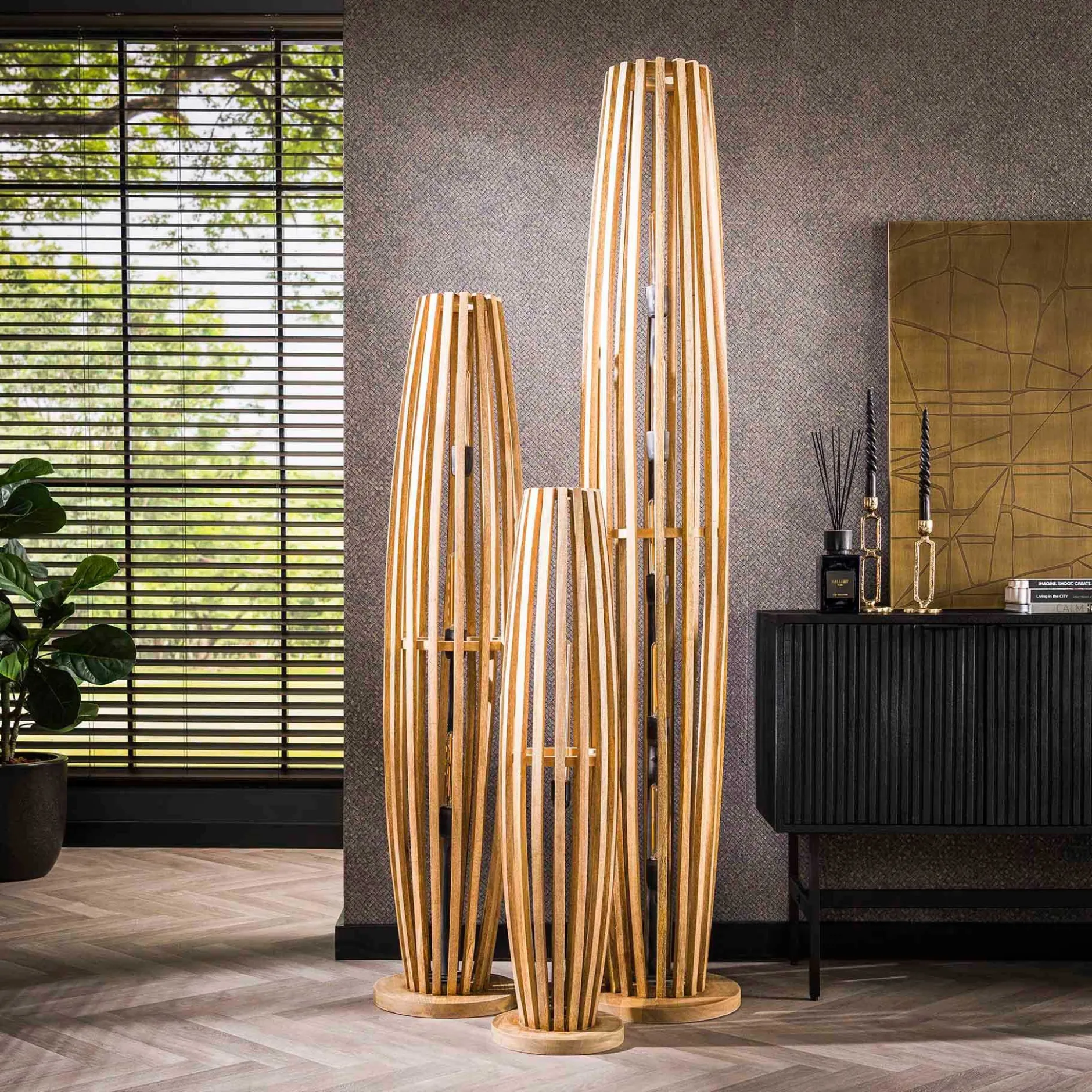 Stehleuchte Vivian - 22x105x22 cm - Mangoholz/Beige