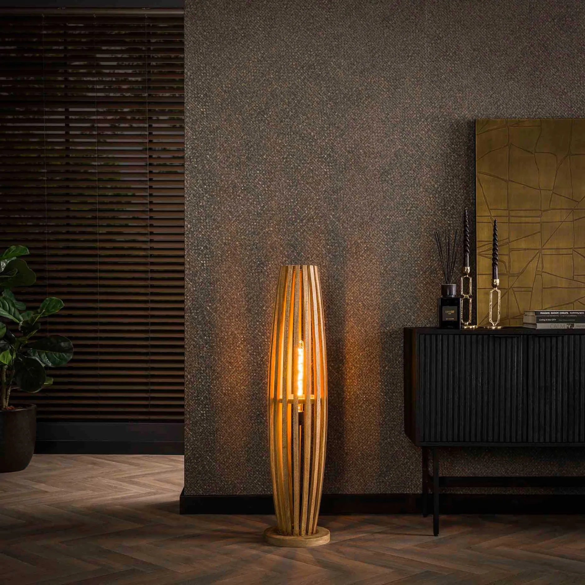 Stehleuchte Vivian - 22x105x22 cm - Mangoholz/Beige