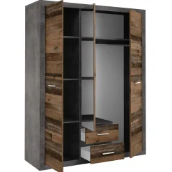 Storck 151cm Kleiderschrank mit 3 Türen und 2 Schubladen und Spiegel - alter Stil/Beton
