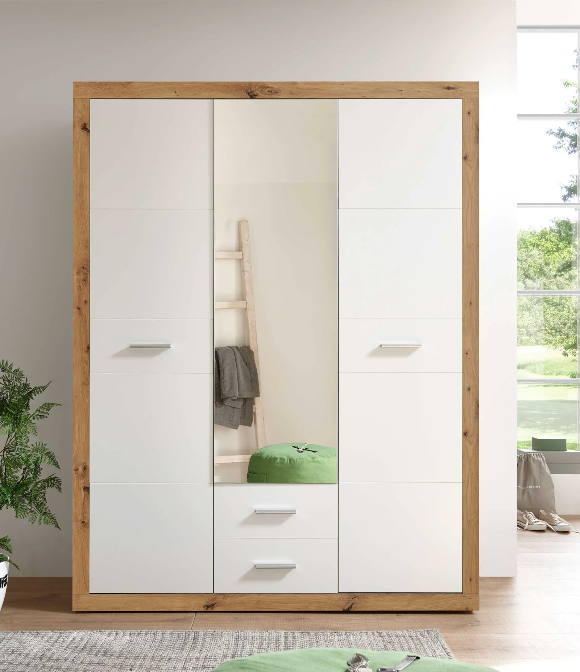 Storck 151cm 3 Türen und 2 Schubladen mit Spiegel - Artisan Eiche/Weiß
