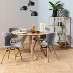 Stuhl aus Stoff Tilda mit schrägen Beinen - grau/gelb