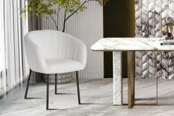 Stuhl Sevilla Bouclé-Stoff | Metallbeine | weiß