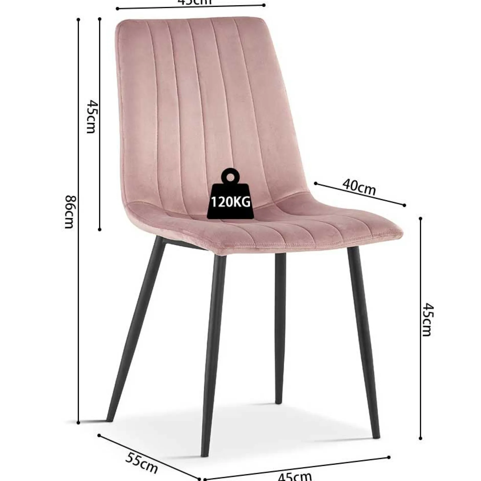 Stuhl Willie - Samt rosa/Füße schwarz