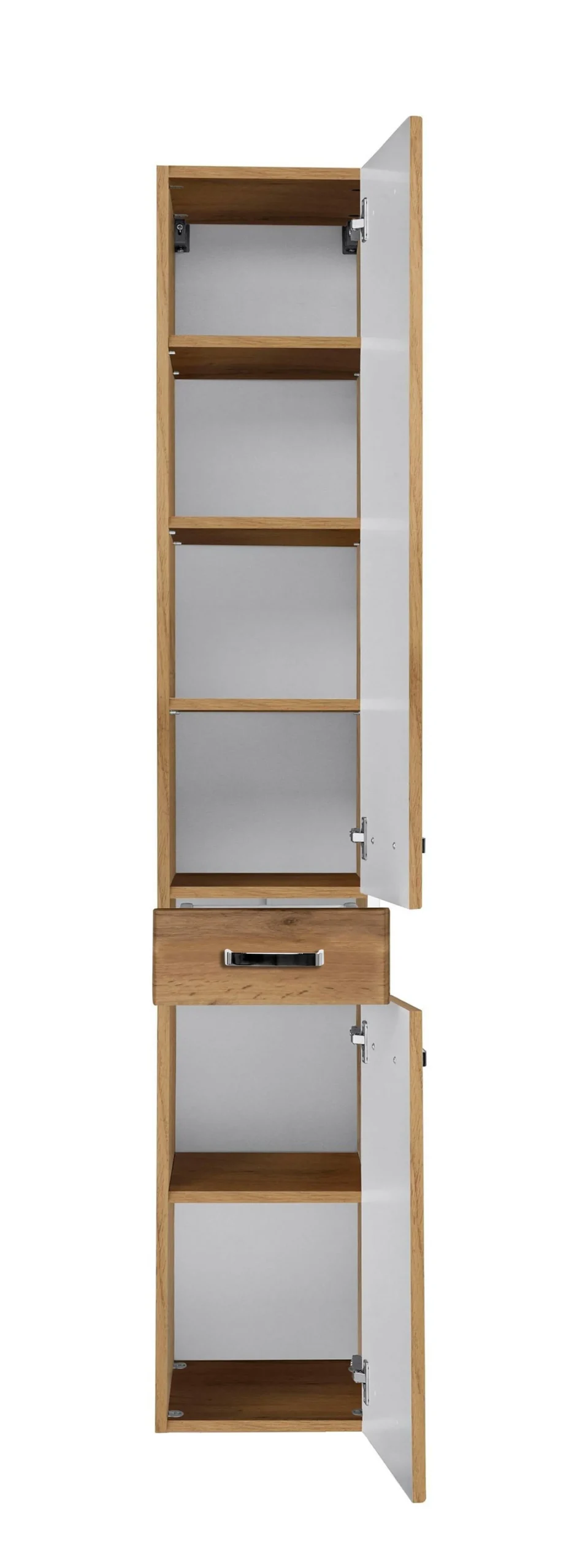 Säulenschrank Bobbi hoch 30cm 2 Türen und 1 Schublade - Eiche