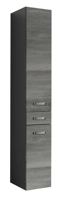 Säulenschrank Bobbi hoch 30cm 2 Türen und 1 Schublade - graphit/graue Eiche