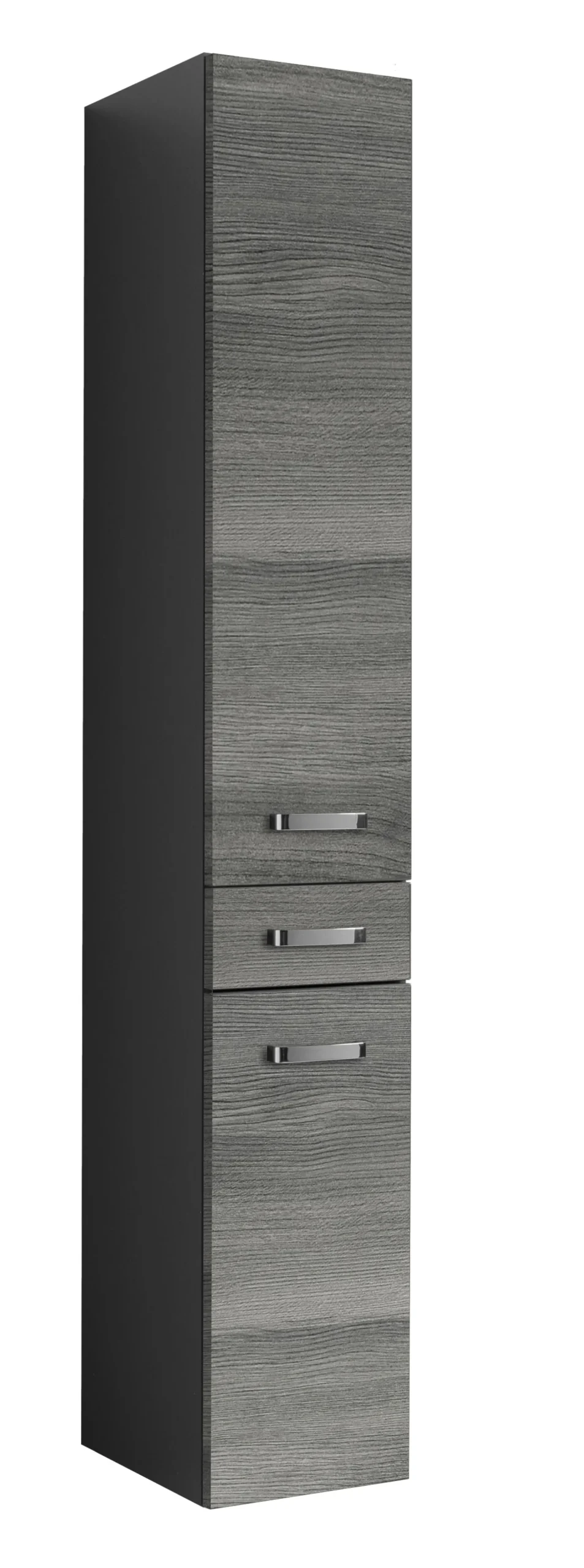 Säulenschrank Bobbi hoch 30cm 2 Türen und 1 Schublade - graphit/graue Eiche