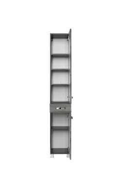 Säulenschrank Bobbi hoch 30cm 2 Türen und 1 Schublade - graphit/graue Eiche