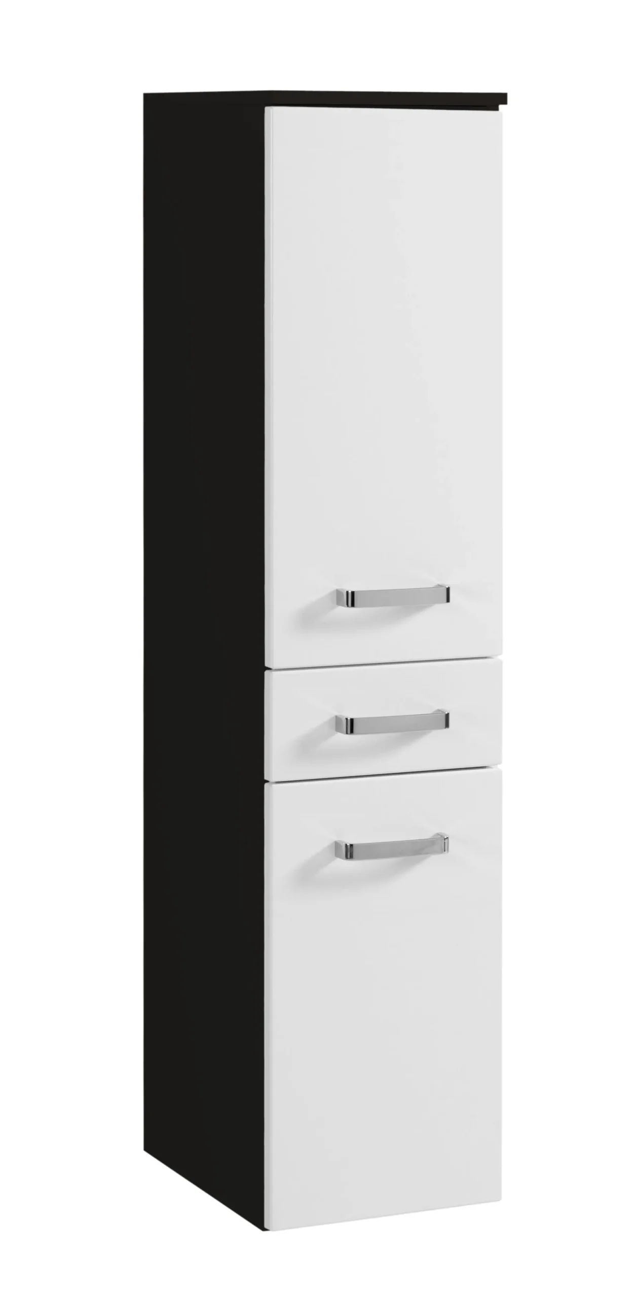 Säulenschrank Bobbi niedrig 30cm 2 Türen und 1 Schublade - graphit/hochglanz-weiß