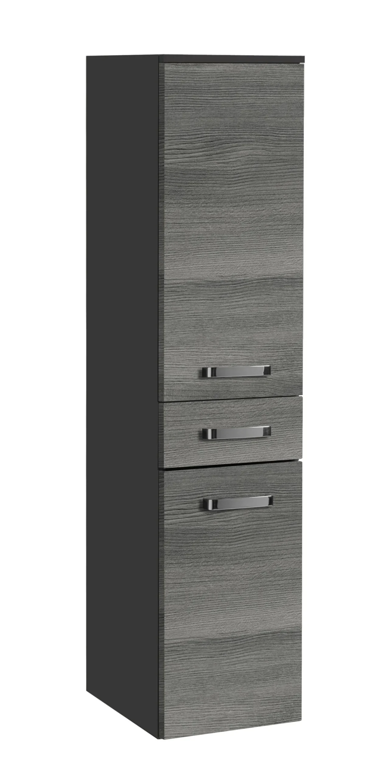 Säulenschrank Bobbi niedrig 30cm 2 Türen und 1 Schublade - graphit/graue Eiche