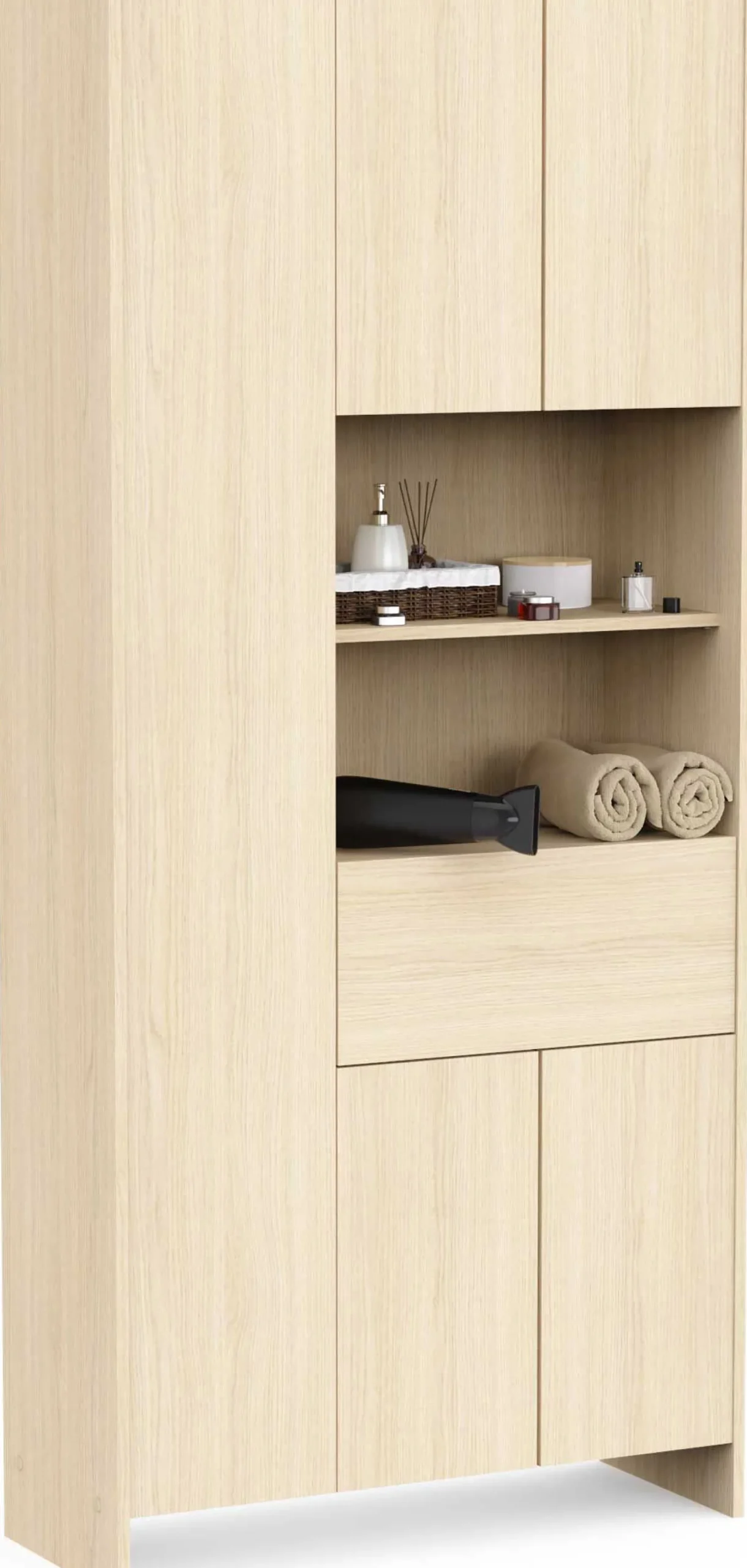 Säulenschrank Cougar - 84x33x185cm - 5 Türen und 1 Schublade - Eiche