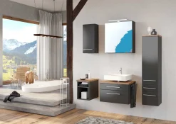 Säulenschrank Dasa 30cm mit 1 Tür und 2 Schubladen - graphit/mattgrau