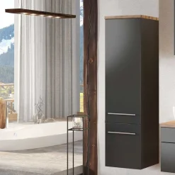 Säulenschrank Dasa mit 2 Türen - graphit/mattgrau