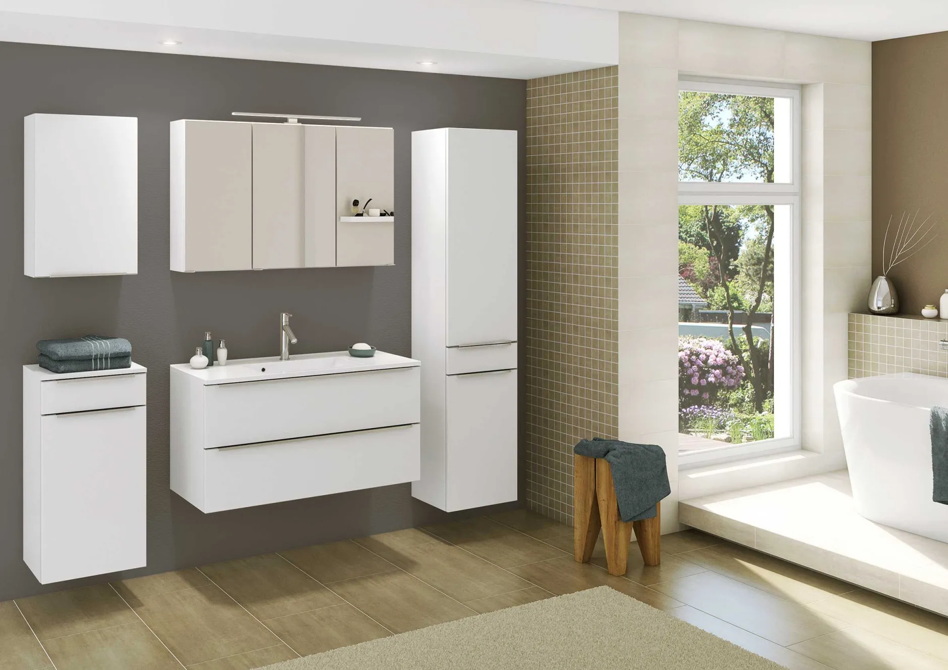 Säulenschrank Hansen 40cm 2 Türen und 1 Schublade - weiß