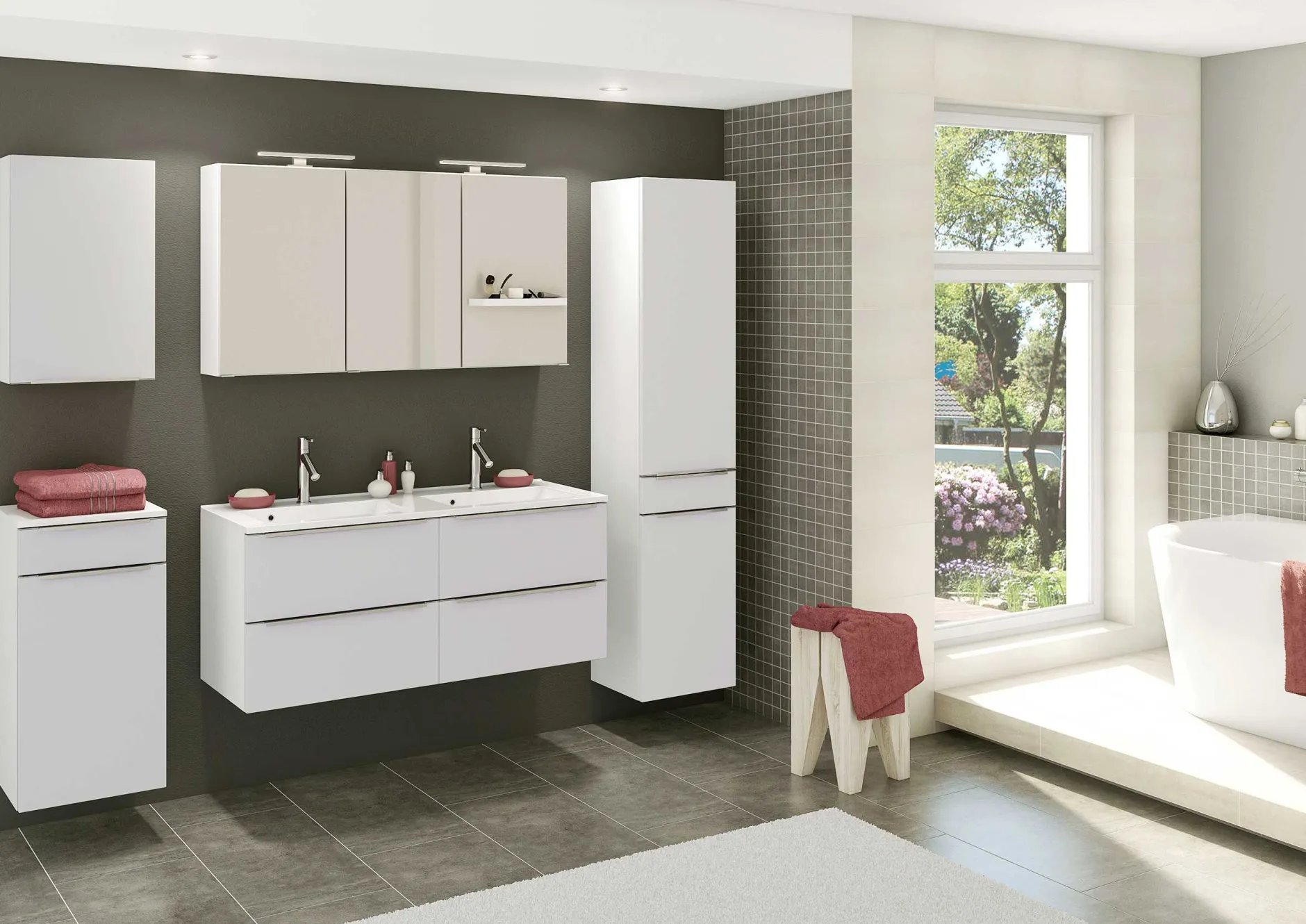 Säulenschrank Hansen 40cm 2 Türen und 1 Schublade - weiß