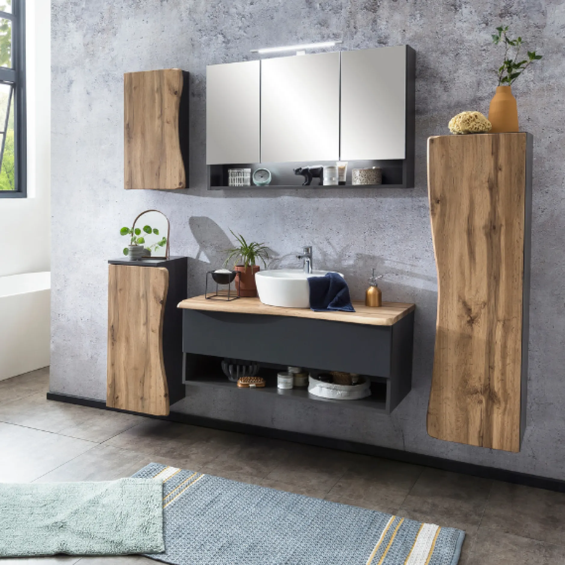 Säulenschrank Karan 37cm 1 Tür - Eiche/anthrazit