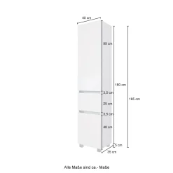 Säulenschrank Kornel/Luna 40cm 2 Türen und 1 Schublade - Eiche/mattweiß