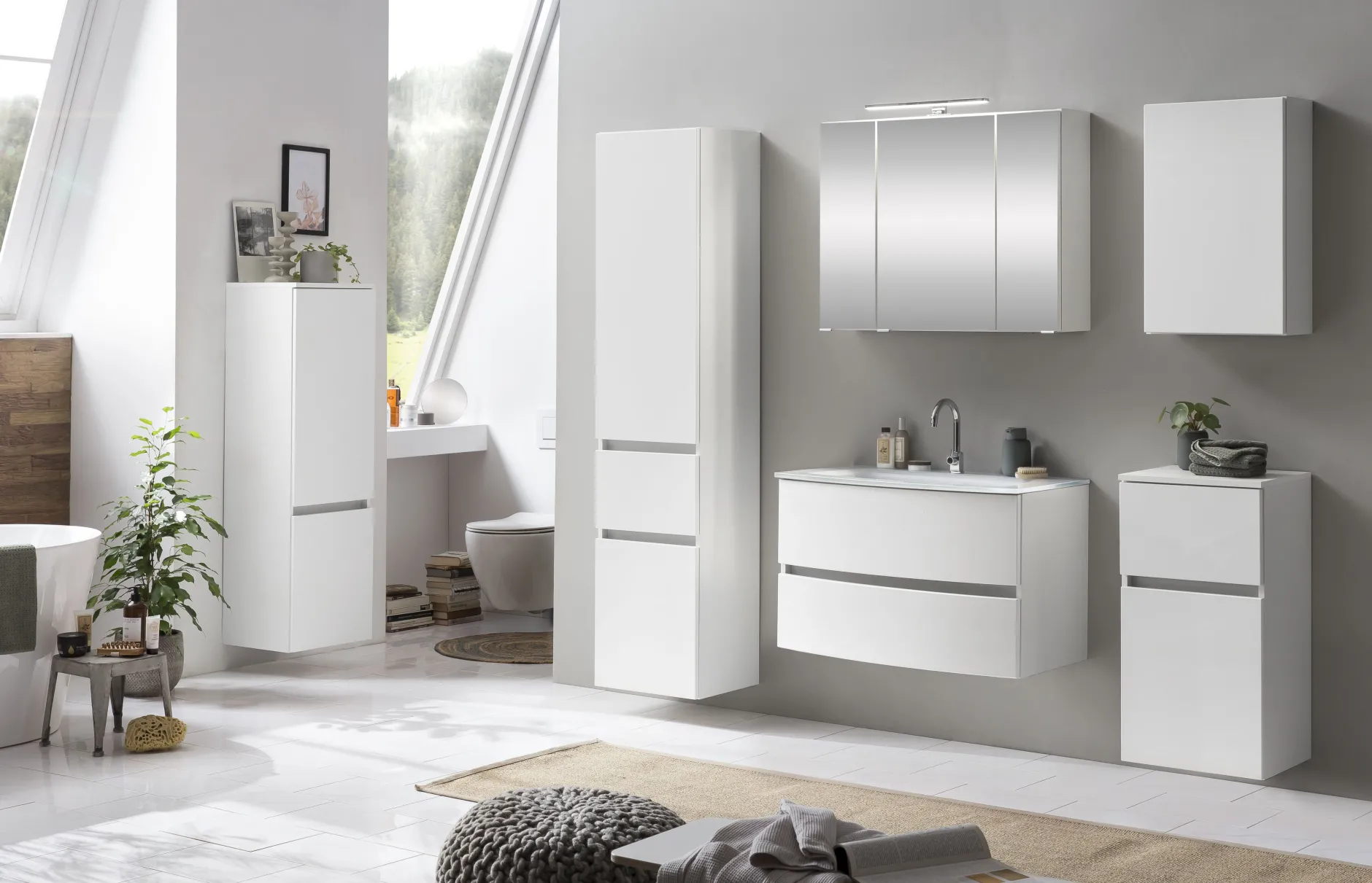 Säulenschrank Kornel/Pisca 40cm 2 Türen und 1 Schublade - weiß