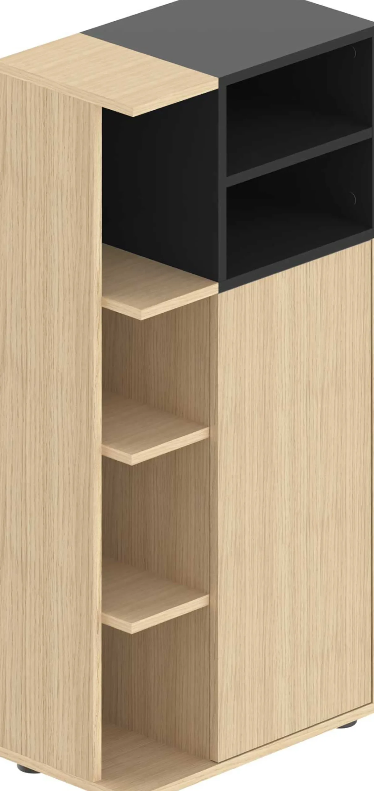 Säulenschrank Kuba 5 Fachböden, 1 Drehtür - Eiche hell/schwarz