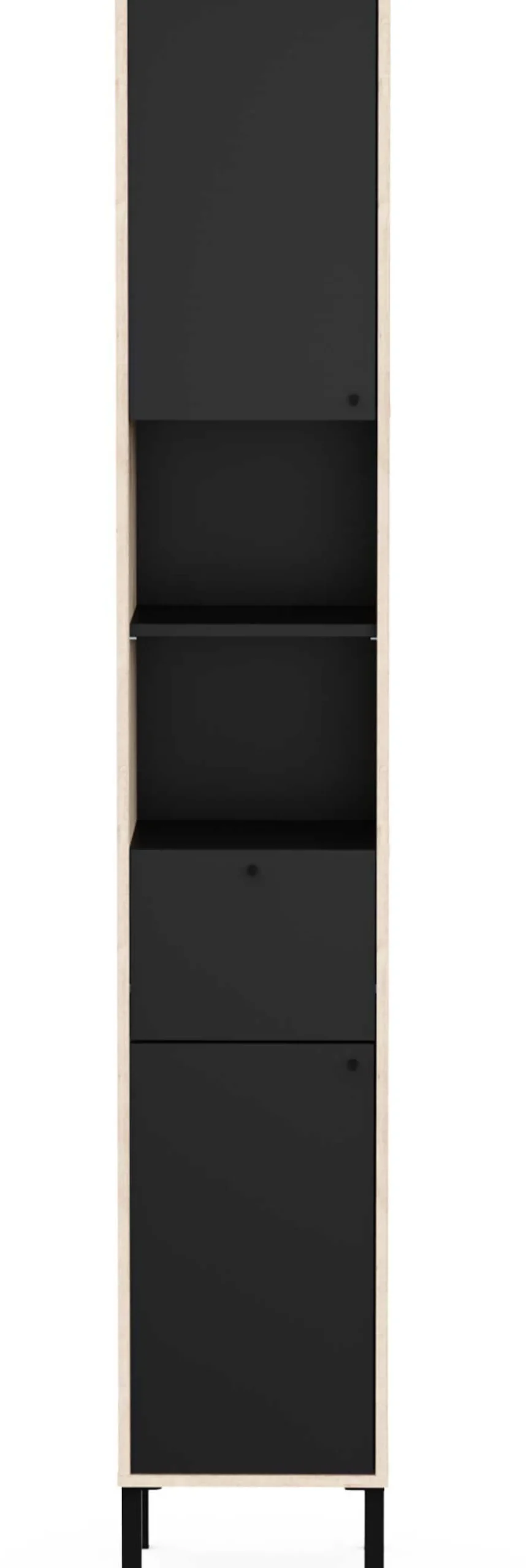 Säulenschrank Lagon - 39x33x201cm - 2 Türen und 1 Schublade - Schwarz/Eiche Dekor